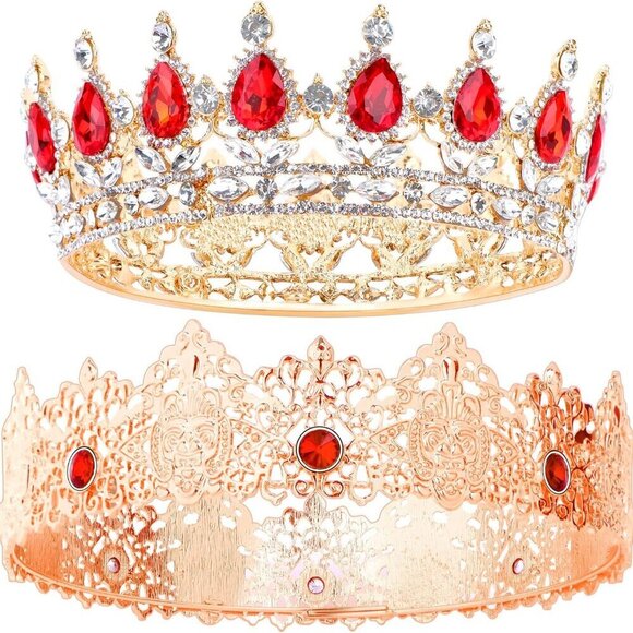 2 Pcs Crown Set Alloy Diamond Men Women Royal Wedding Party Accessories